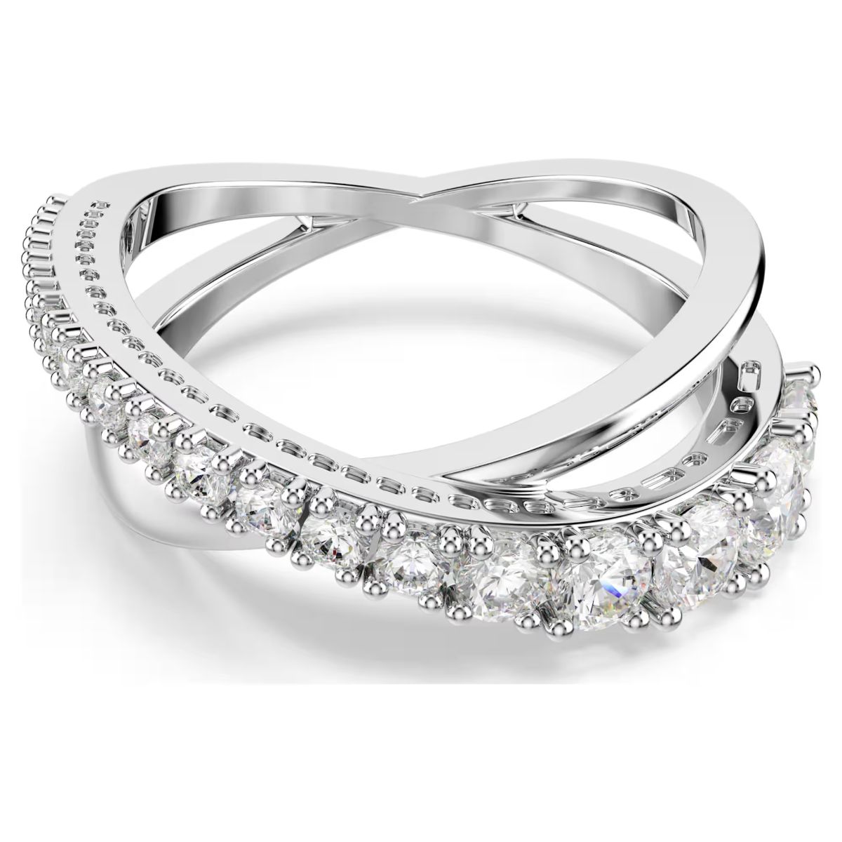 Hyperbola ring Mixed cuts, White, Silver-tone finish