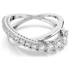 Hyperbola ring Mixed cuts, White, Silver-tone finish