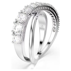 Hyperbola ring Mixed cuts, White, Silver-tone finish