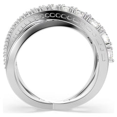 Hyperbola ring Mixed cuts, White, Silver-tone finish