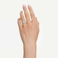 Hyperbola ring Mixed cuts, White, Silver-tone finish