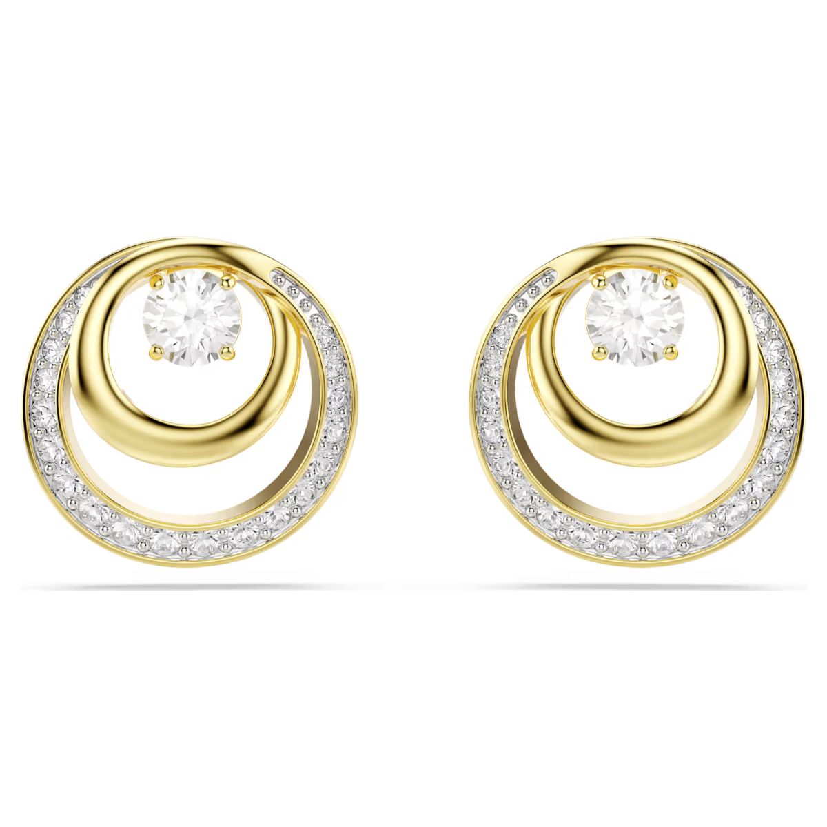 Hyperbola stud earrings Round cut, White, Gold-tone plated