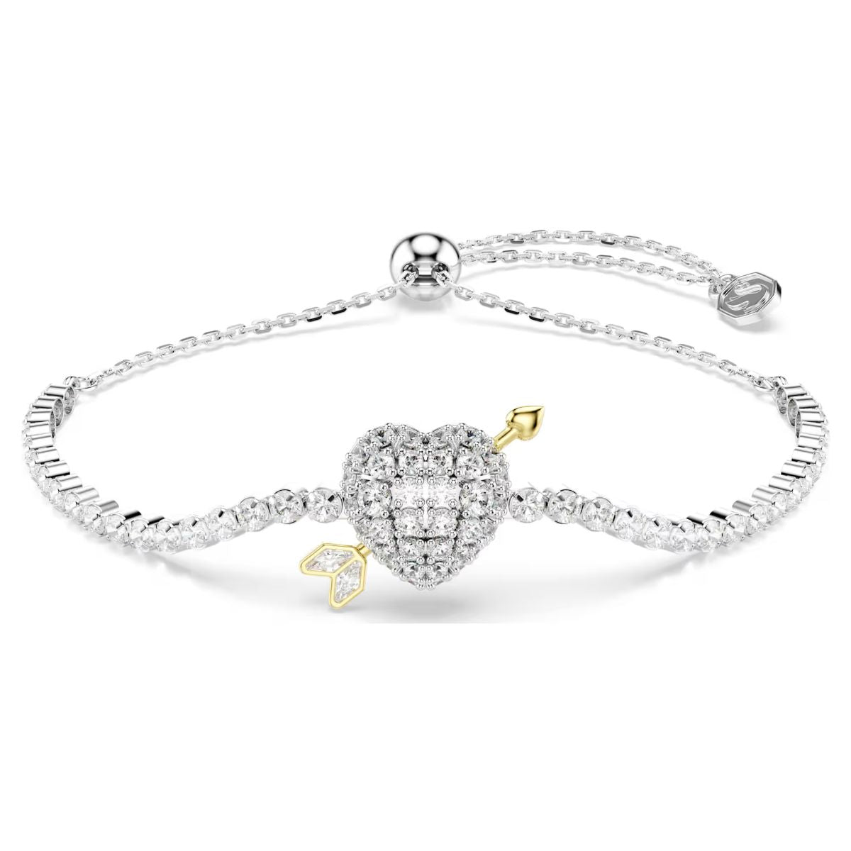Idyllia bracelet Mixed cuts, Heart with arrow, White, Rhodium plated