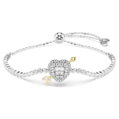 Idyllia bracelet Mixed cuts, Heart with arrow, White, Rhodium plated