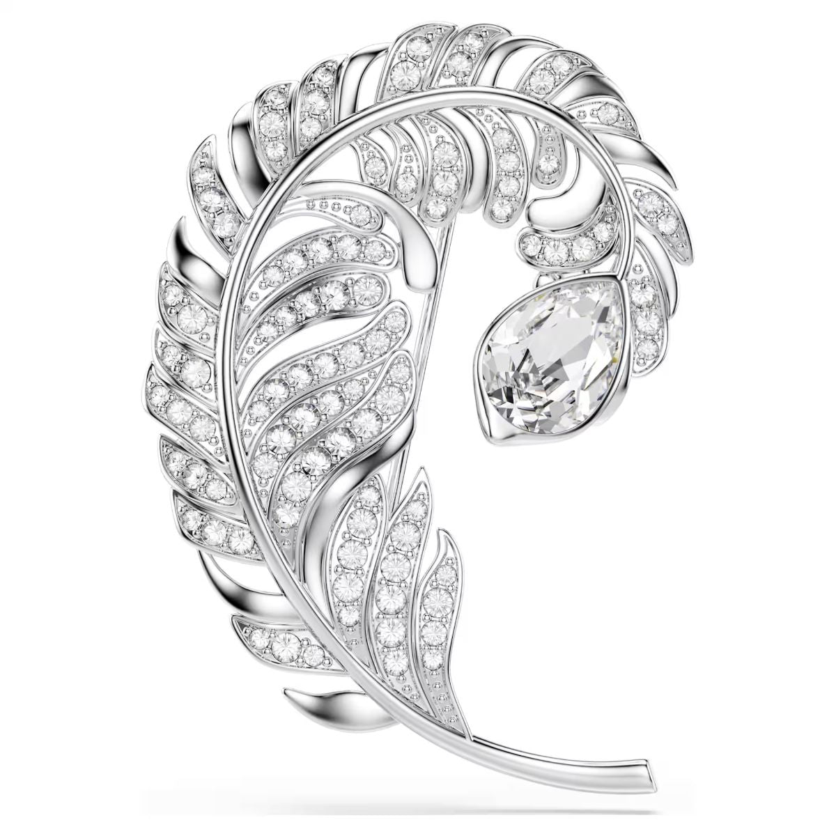 Idyllia brooch Mixed cuts, Feather, Rhodium plated