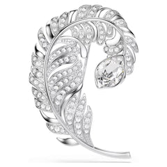Idyllia brooch Mixed cuts, Feather, Rhodium plated