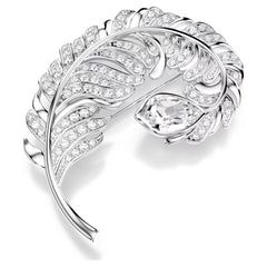Idyllia brooch Mixed cuts, Feather, Rhodium plated