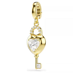 Idyllia charm Mixed cuts, Heart with key, White, Gold-tone plated