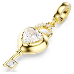 Idyllia charm Mixed cuts, Heart with key, White, Gold-tone plated