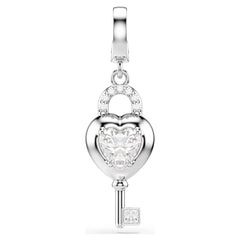 Idyllia charm Mixed cuts, Heart with key, White, Rhodium plated