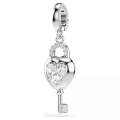 Idyllia charm Mixed cuts, Heart with key, White, Rhodium plated