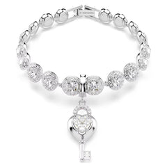 Idyllia charm Mixed cuts, Heart with key, White, Rhodium plated