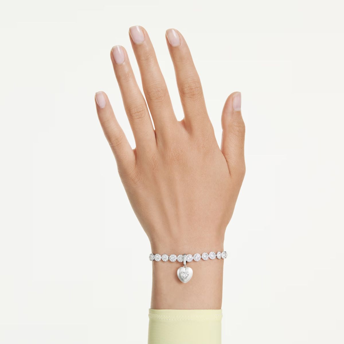 Idyllia charm Mixed cuts, Pearl-colored coating, Heart, White, Rhodium plated