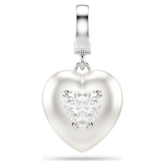 Idyllia charm Mixed cuts, Pearl-colored coating, Heart, White, Rhodium plated