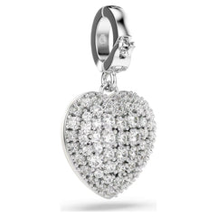 Idyllia charm Mixed cuts, Pearl-colored coating, Heart, White, Rhodium plated