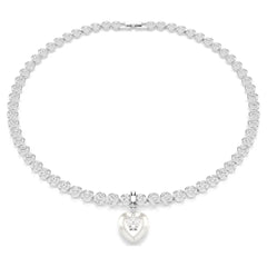 Idyllia charm Mixed cuts, Pearl-colored coating, Heart, White, Rhodium plated