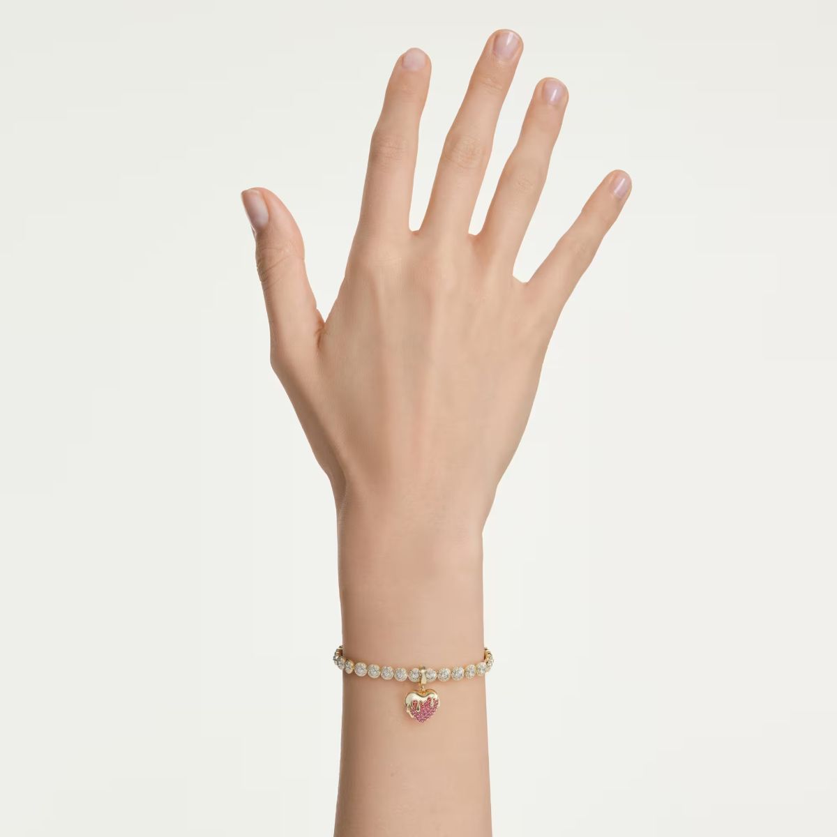 Idyllia charm Round cut, Heart, Pink, Gold-tone plated