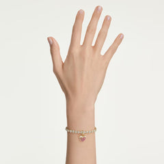 Idyllia charm Round cut, Heart, Pink, Gold-tone plated