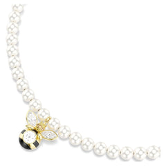 Idyllia choker Crystal pearl, Mixed cuts, Bee, White, Gold-tone plated