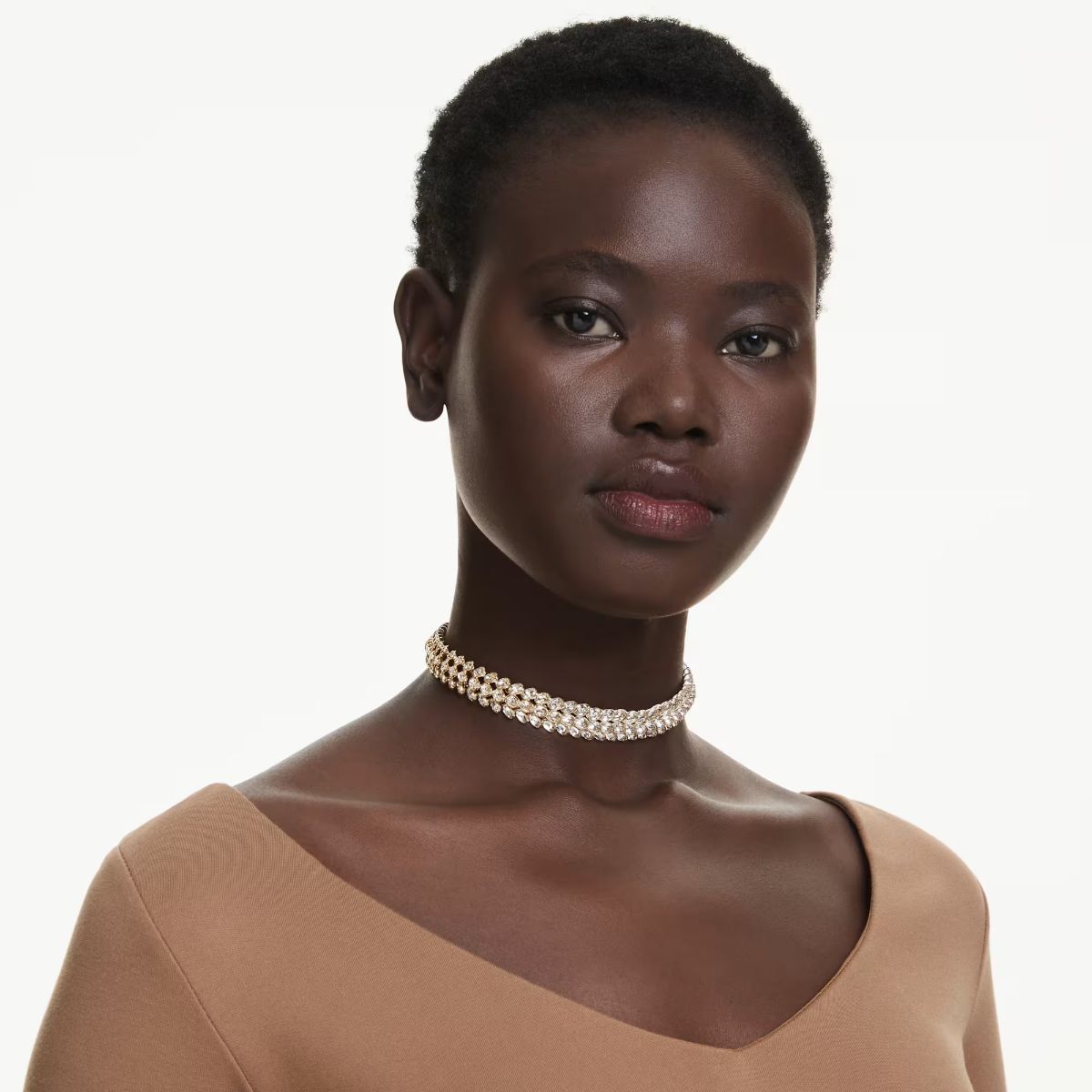 Idyllia choker Oval cut, White, Gold-tone plated