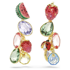Idyllia clip earrings Mixed cuts, Fruit, Ladybug, Multicolored, 18K gold plated