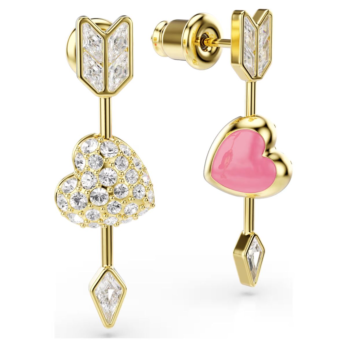 Idyllia drop earrings Mixed cuts, Heart with arrow, White, Gold-tone plated