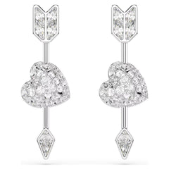 Idyllia drop earrings Mixed cuts, Heart with arrow, White, Rhodium plated