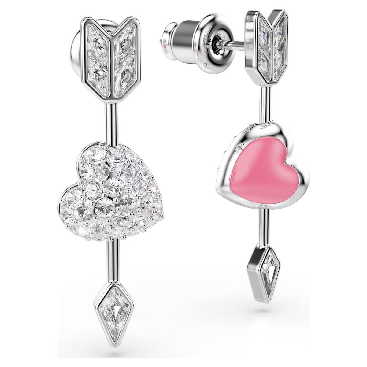 Idyllia drop earrings Mixed cuts, Heart with arrow, White, Rhodium plated