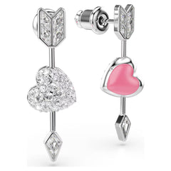 Idyllia drop earrings Mixed cuts, Heart with arrow, White, Rhodium plated