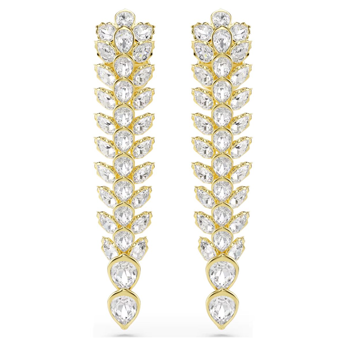 Idyllia drop earrings Mixed cuts, Long, White, Gold-tone plated