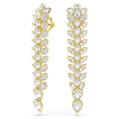 Idyllia drop earrings Mixed cuts, Long, White, Gold-tone plated