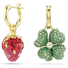 Idyllia drop earrings Set (3), Ladybug, Clover, Strawberry, Multicolored, Gold-tone plated