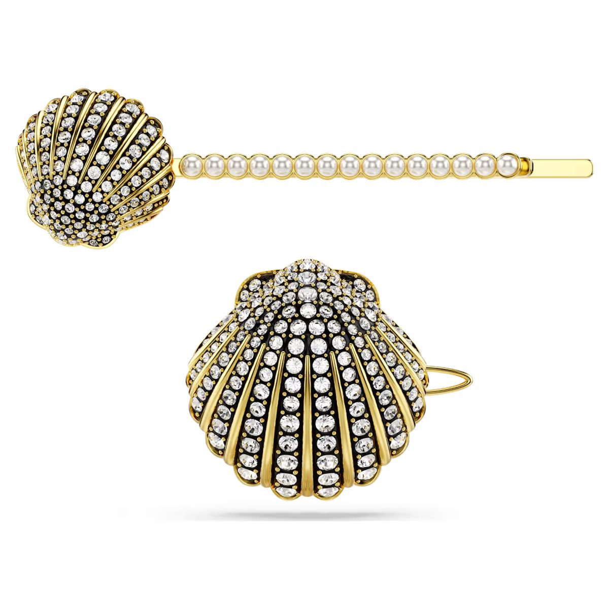 Idyllia hair pin Set (2), Shell, White, Mixed metal finish