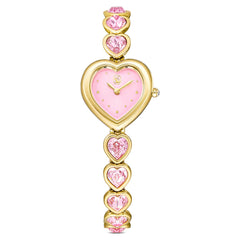Idyllia Heart watch Crystal bracelet, Pink, Gold-tone finish