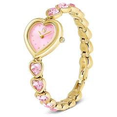 Idyllia Heart watch Crystal bracelet, Pink, Gold-tone finish