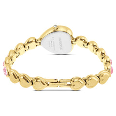 Idyllia Heart watch Crystal bracelet, Pink, Gold-tone finish