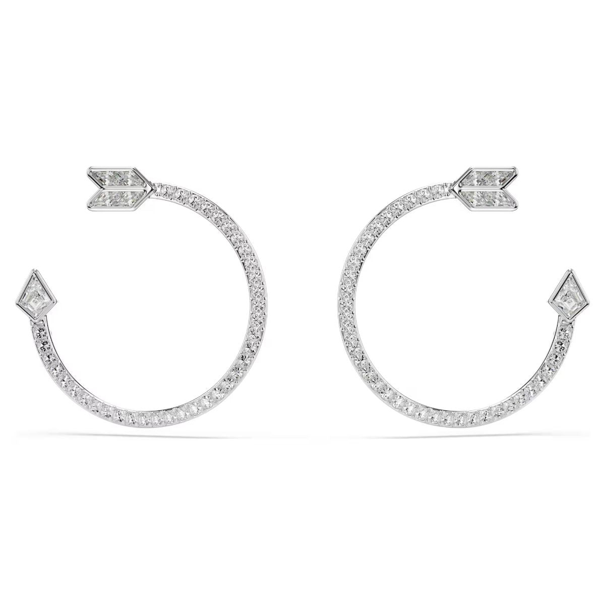 Idyllia hoop earrings Mixed cuts, Arrow, White, Rhodium plated