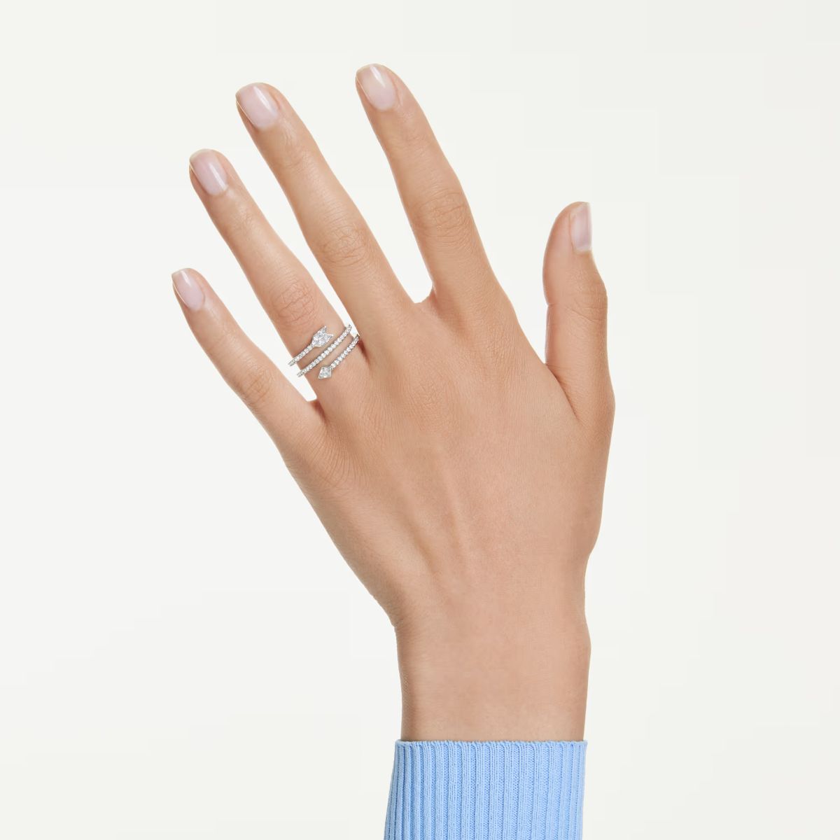 Idyllia motif ring Mixed cuts, Arrow, White, Rhodium plated