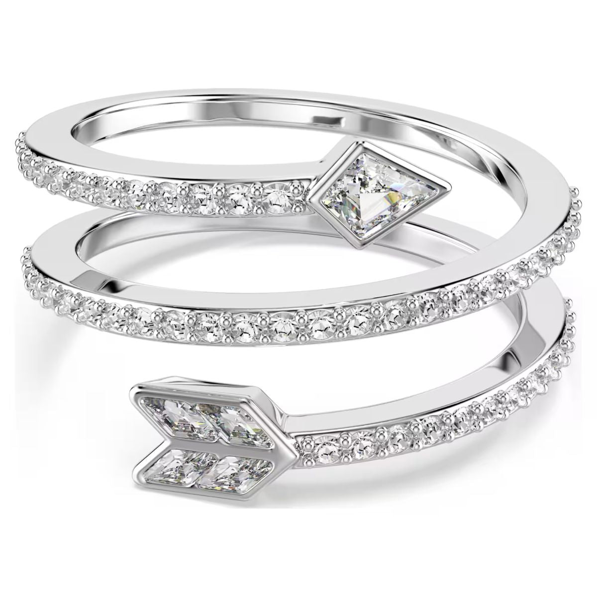 Idyllia motif ring Mixed cuts, Arrow, White, Rhodium plated