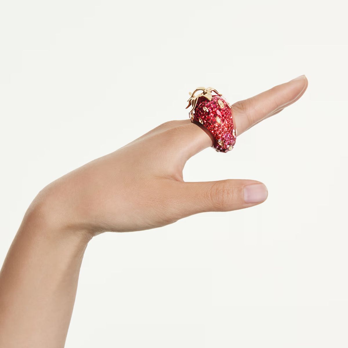 Idyllia motif ring Mixed cuts, Strawberry, Red, 18K gold plated