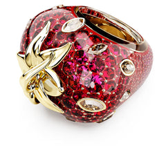 Idyllia motif ring Mixed cuts, Strawberry, Red, 18K gold plated
