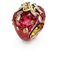 Idyllia motif ring Mixed cuts, Strawberry, Red, 18K gold plated