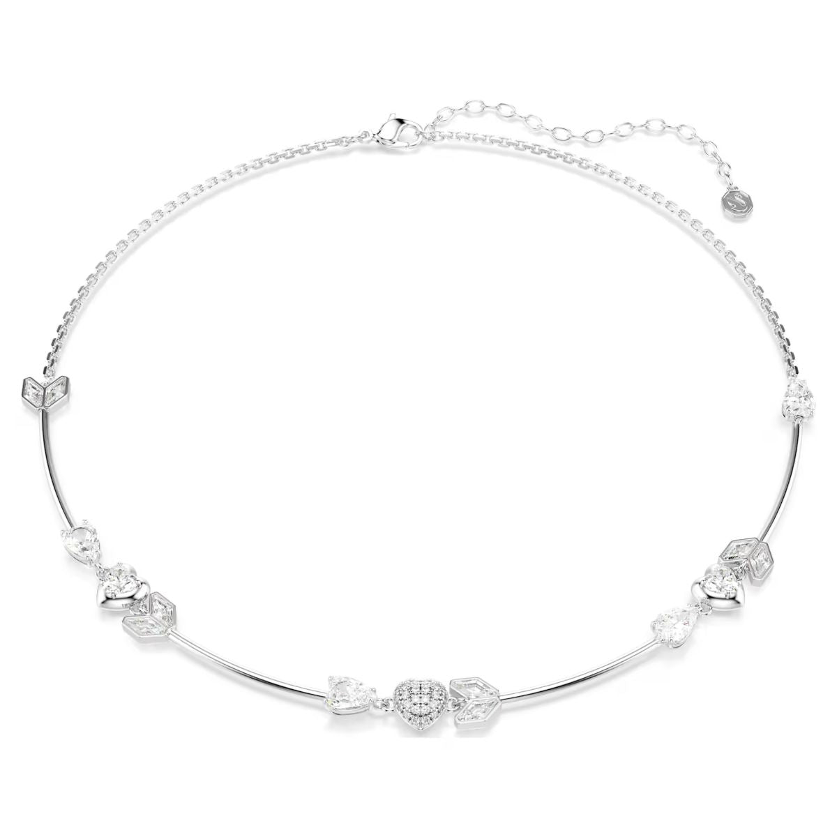 Idyllia necklace Heart with arrow, White, Rhodium plated