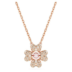 Idyllia pendant Clover, White, Rose gold-tone plated