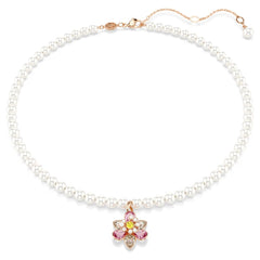 Idyllia pendant Crystal pearl, Mixed cuts, Flower, Multicolored, Rose gold-tone plated