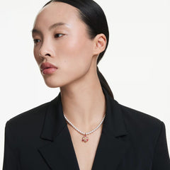 Idyllia pendant Crystal pearl, Mixed cuts, Flower, Multicolored, Rose gold-tone plated