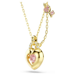 Idyllia pendant Mixed cuts, Heart, Key, Pink, Gold-tone plated