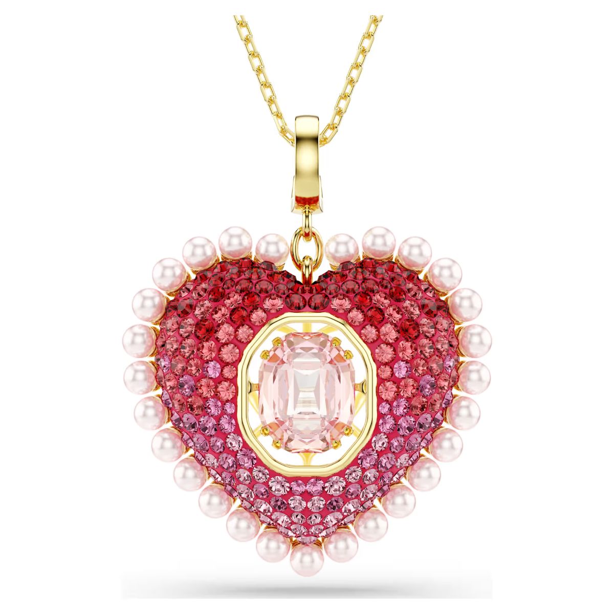 Idyllia pendant Mixed cuts, Heart, Pink, Gold-tone plated