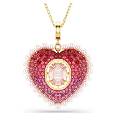 Idyllia pendant Mixed cuts, Heart, Pink, Gold-tone plated