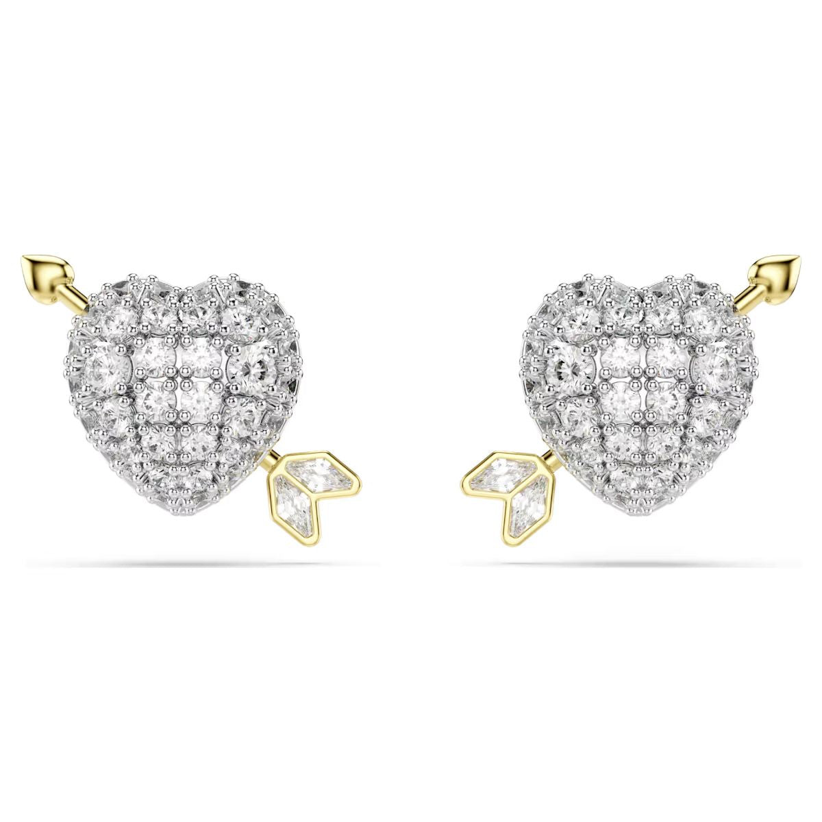 Idyllia stud earrings Mixed cuts, Heart with arrow, White, Mixed metal finish